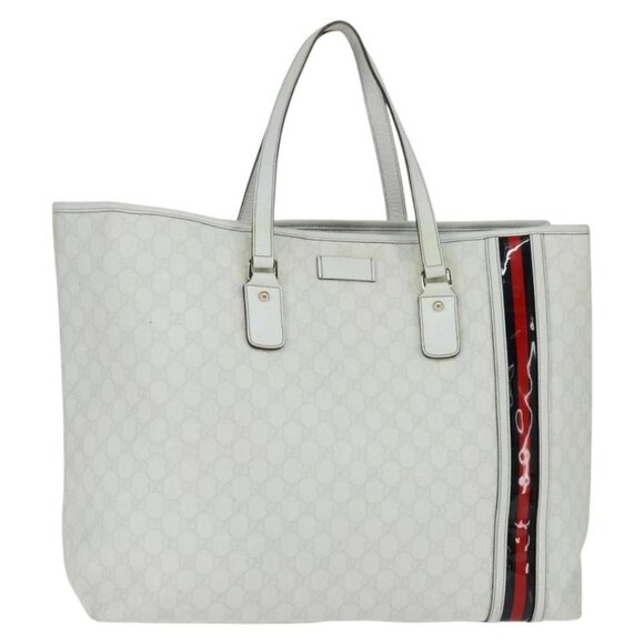 GUCCI GG Supreme Sherry Line Tote Bag PVC Leather Red White Navy Auth bs30498 - Picture 1 of 15